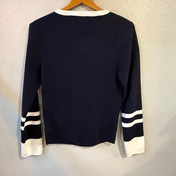 Faherty Women's Navy and White Sweater Size Large Beach Coastal Nautical - Picture 5 of 9